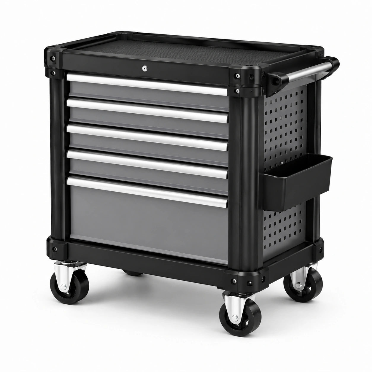 Mobiler Werkzeugwagen mit 5 Schubladen und Rollen, Schwarz/Grau/Silber, 76 × 46 × 88 cm