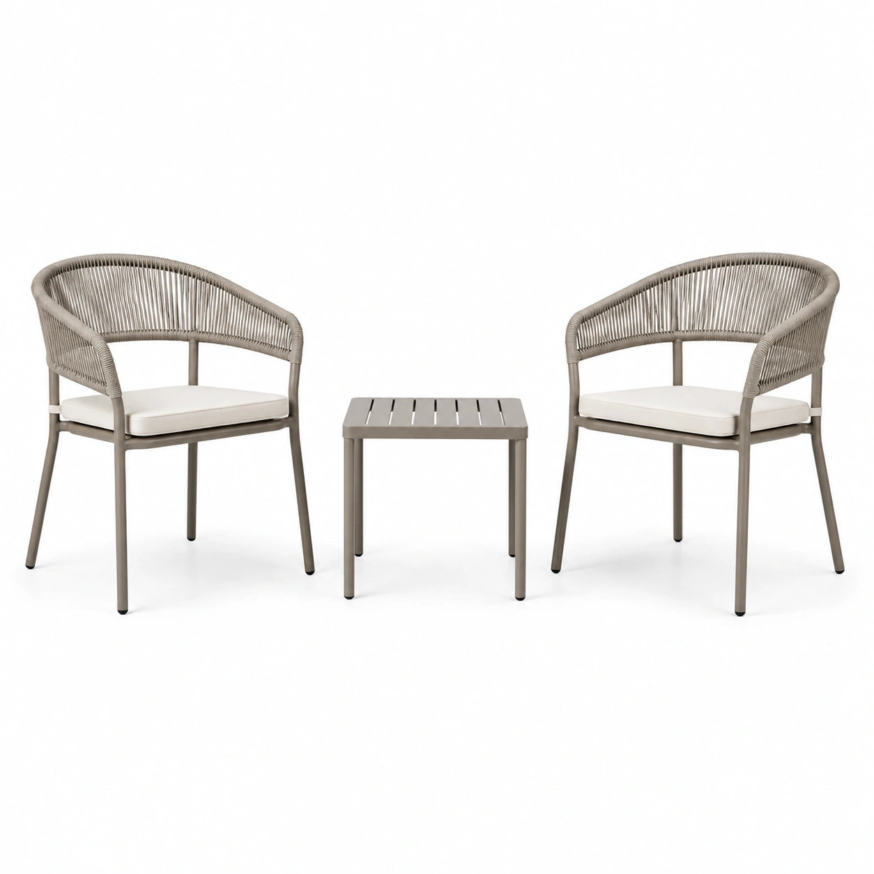 3-teiliges Gartenmöbel-Set Taupe/Creme – 2 Stühle à 58 × 60 × 78 cm und Tisch 45 × 45 × 45 cm