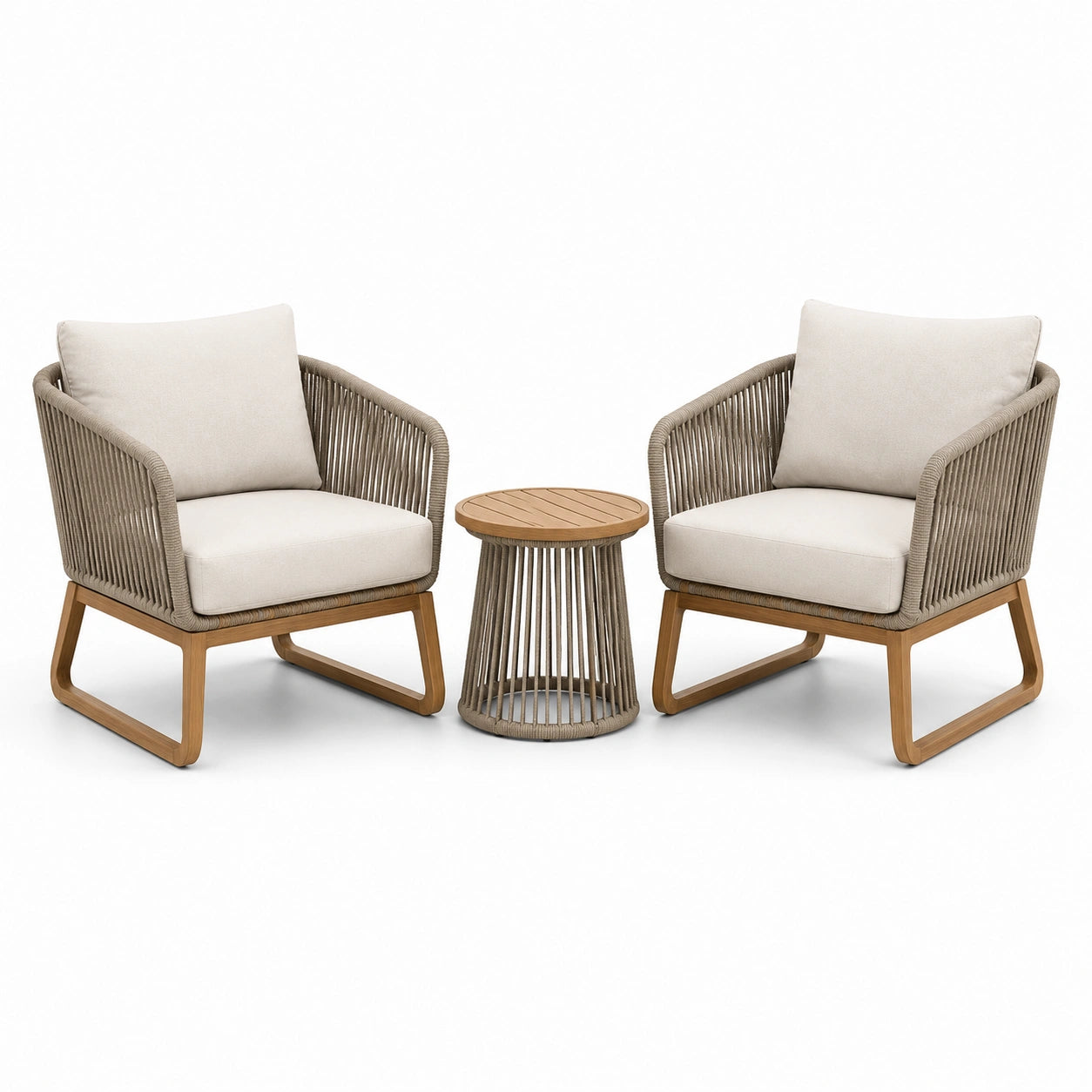 3-teiliges Gartenmöbel-Set mit 2 Loungesesseln 74 × 76 × 80 cm und Beistelltisch Ø 45 × 48 cm, Beige/Taupe/Braun