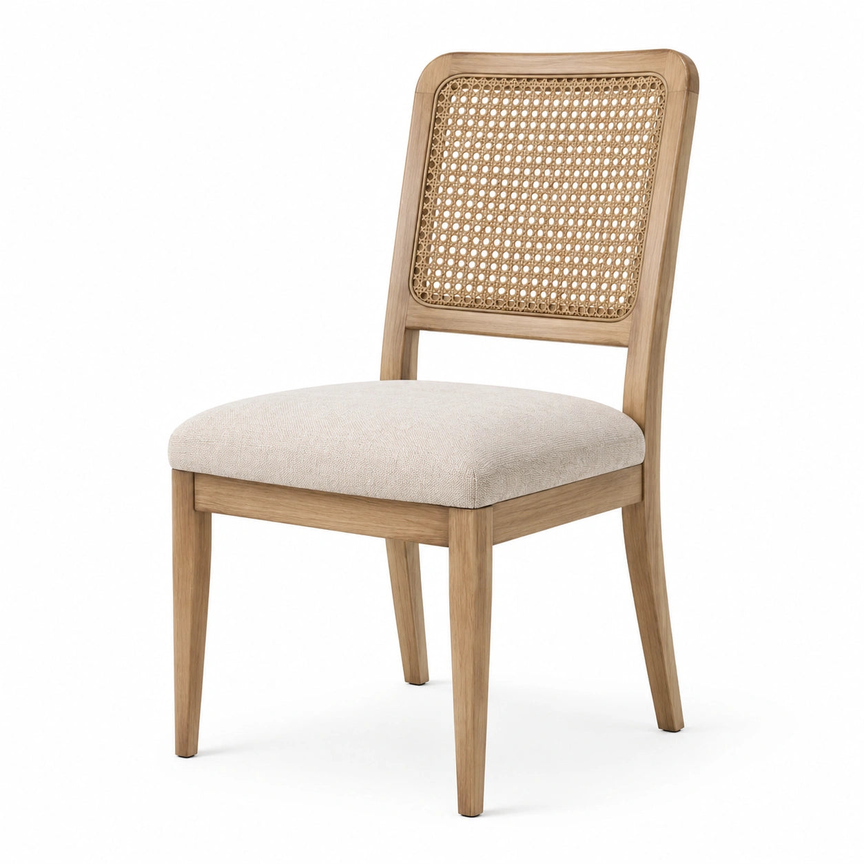 Gepolsterter Esszimmerstuhl aus Holz mit Rohrgeflecht, Natur und Beige, 48 × 55 × 86 cm