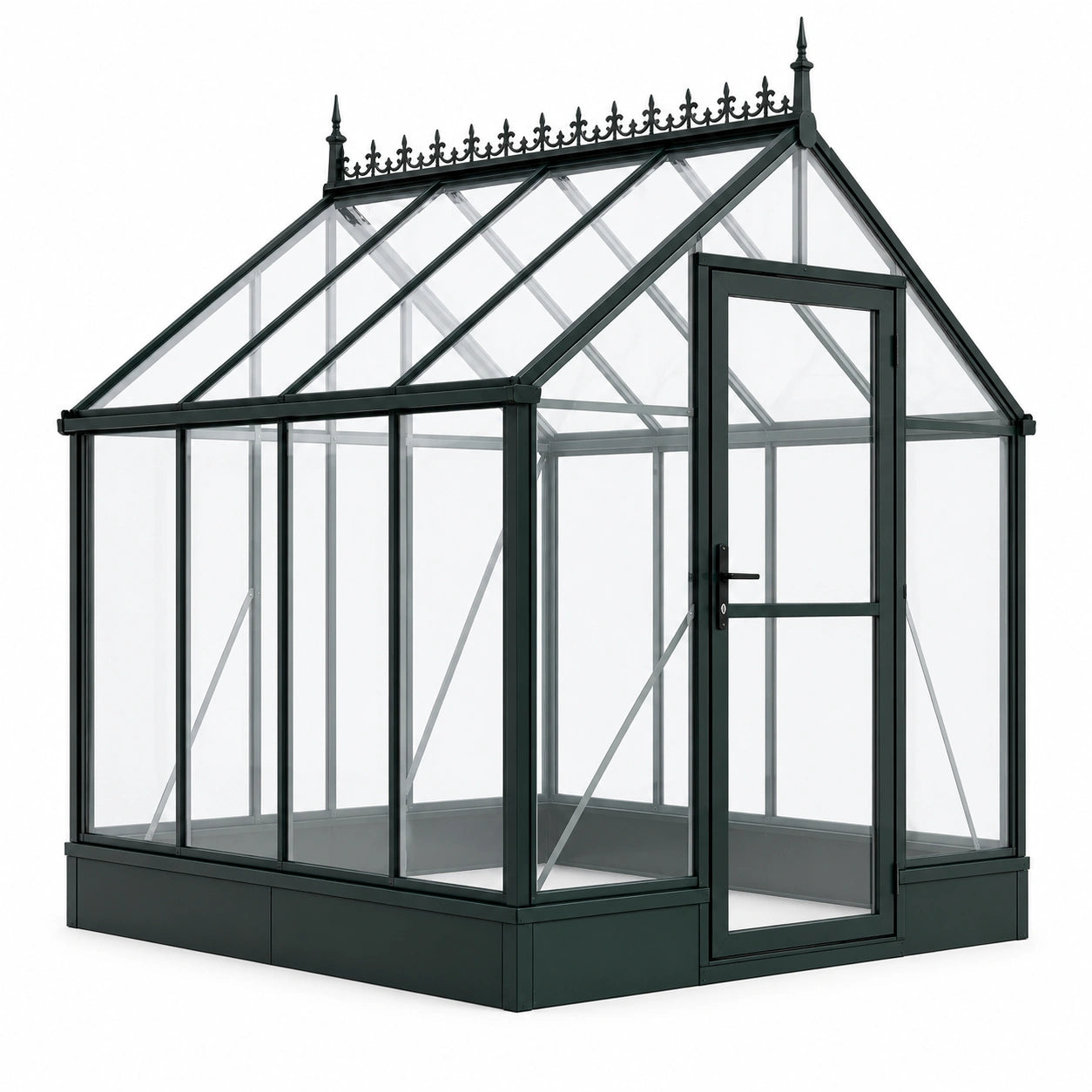 Gewächshaus aus Aluminium und Polycarbonat, 250 × 190 × 250 cm, Dunkelgrün und Transparent, viktorianischer Stil mit Drehtür
