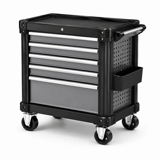 Mobiler Werkzeugwagen mit 5 Schubladen und Rollen, Schwarz/Grau/Silber, 76 × 46 × 88 cm