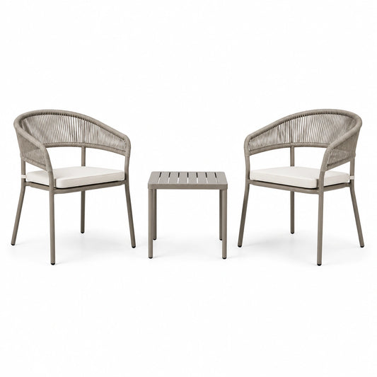 3-teiliges Gartenmöbel-Set Taupe/Creme – 2 Stühle à 58 × 60 × 78 cm und Tisch 45 × 45 × 45 cm