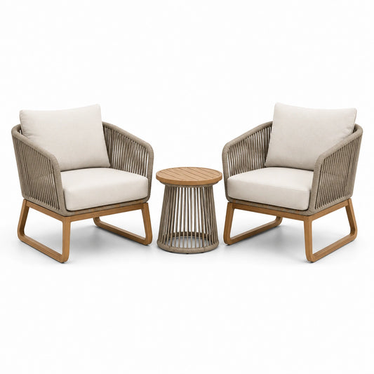 3-teiliges Gartenmöbel-Set mit 2 Loungesesseln 74 × 76 × 80 cm und Beistelltisch Ø 45 × 48 cm, Beige/Taupe/Braun
