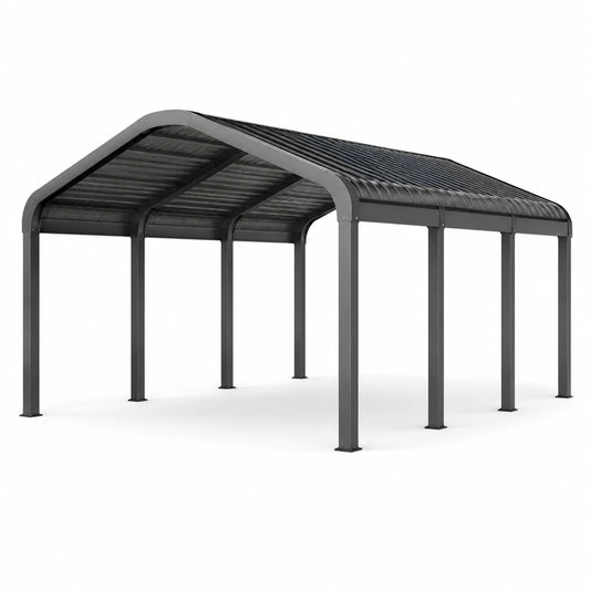 Gartenpavillon aus Metall mit festem Lamellendach, Anthrazit, 600 × 300 × 270 cm