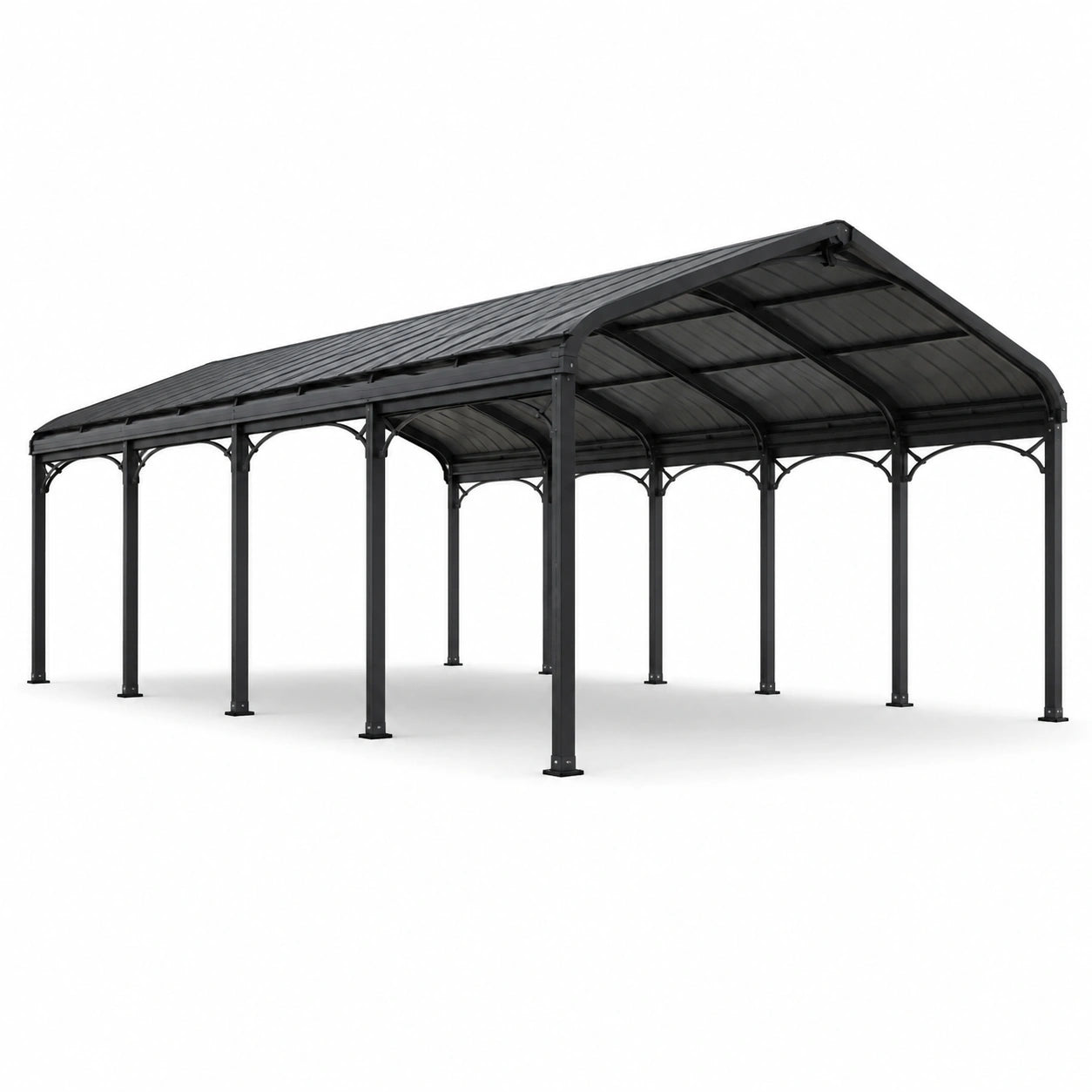 Gartenpavillon aus Metall mit festem Satteldach, 600 × 360 × 310 cm, Schwarz