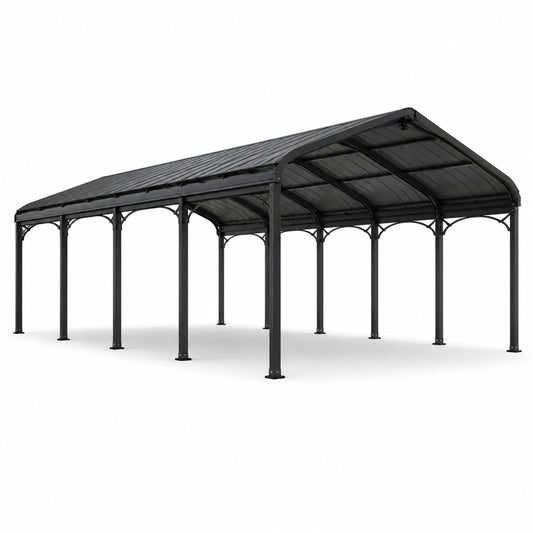 Gartenpavillon aus Metall mit festem Satteldach, 600 × 360 × 310 cm, Schwarz