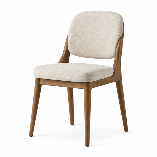 Gepolsterter Esszimmerstuhl mit Holzgestell und Strukturstoff, Creme/Braun, 54 × 58 × 82 cm