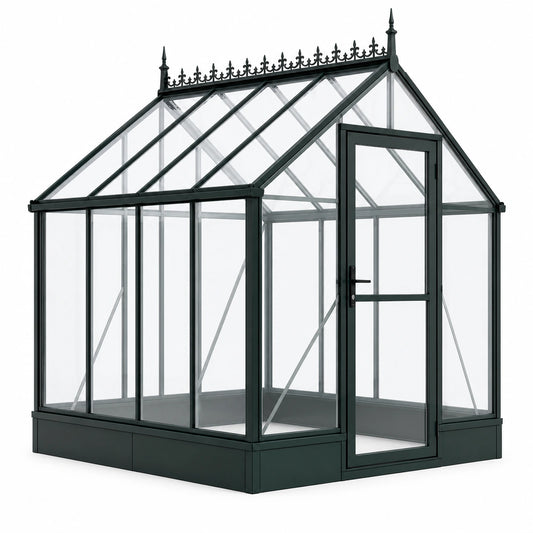 Gewächshaus aus Aluminium und Polycarbonat, 250 × 190 × 250 cm, Dunkelgrün und Transparent, viktorianischer Stil mit Drehtür