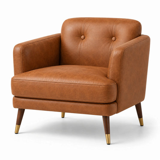 Gepolsterter Kunstledersessel in Braun, 86 × 80 × 84 cm, Mid-Century-Stil