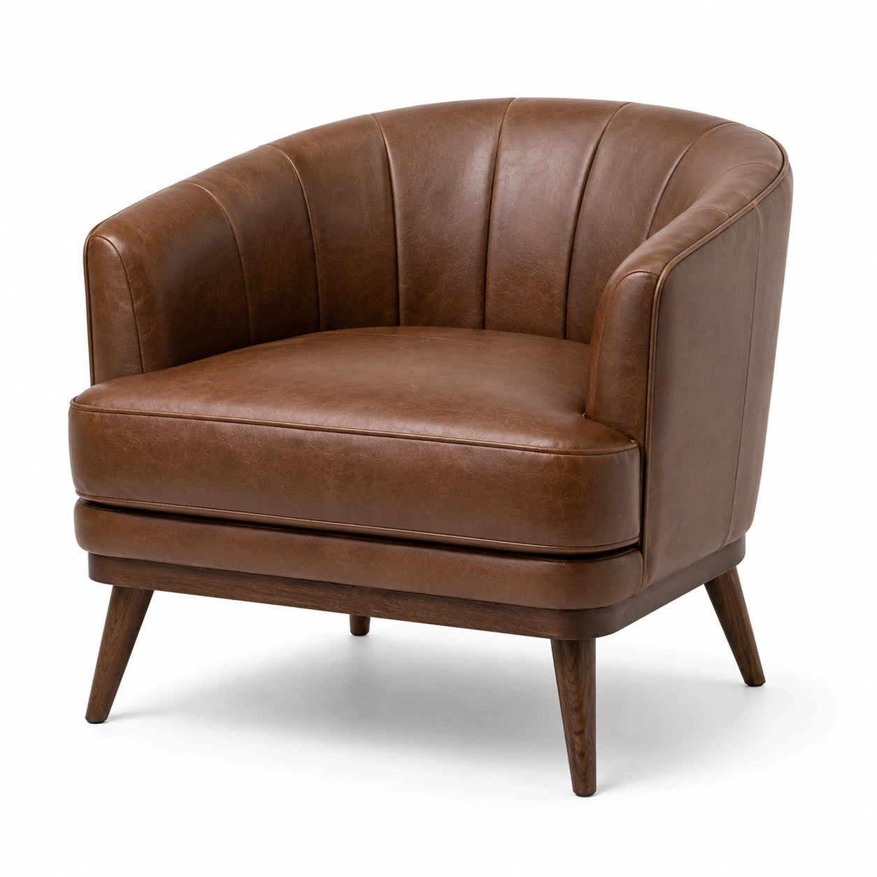 Brauner Loungesessel in Lederoptik mit dunkelbraunen Holzbeinen, 92 × 82 × 78 cm, Retro-Stil