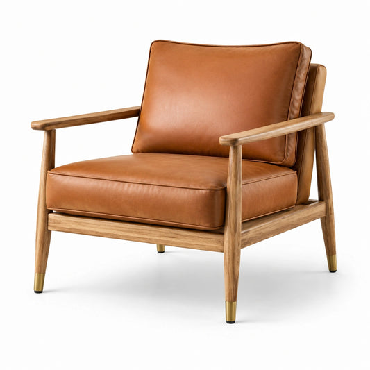 Loungesessel in brauner Lederoptik mit Holzgestell, 78 × 83 × 82 cm, Retro-Stil
