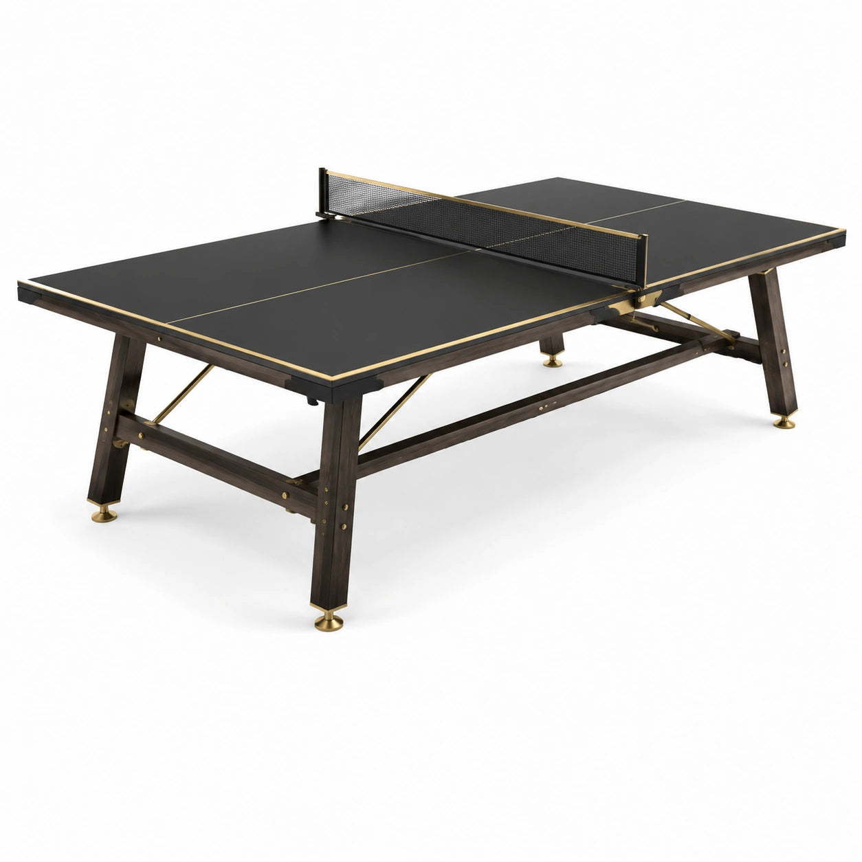 Tischtennisplatte mit Netz, 274 × 152,5 × 76 cm, Schwarz, Dunkelbraun und Goldfarben, für den Innenbereich