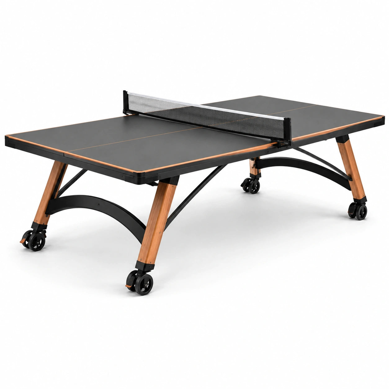 Klappbarer Tischtennistisch 274 × 152,5 × 76 cm in Schwarz mit Netz, Stahlgestell und Rollen
