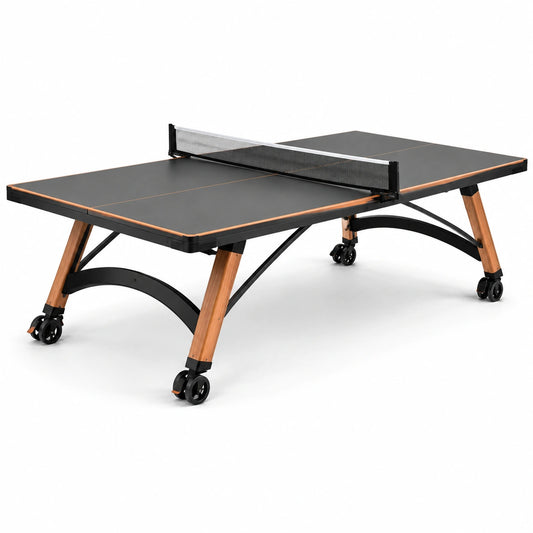 Klappbarer Tischtennistisch 274 × 152,5 × 76 cm in Schwarz mit Netz, Stahlgestell und Rollen